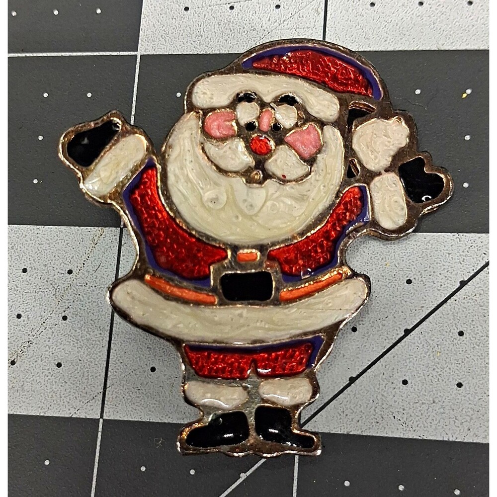 Vintage Silver Tone Enamel Santa Claus Rhinestone Pin Brooch Christmas Holiday